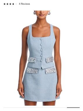 Aqua Light Blue Tweed Skirt with Decorative Pockets